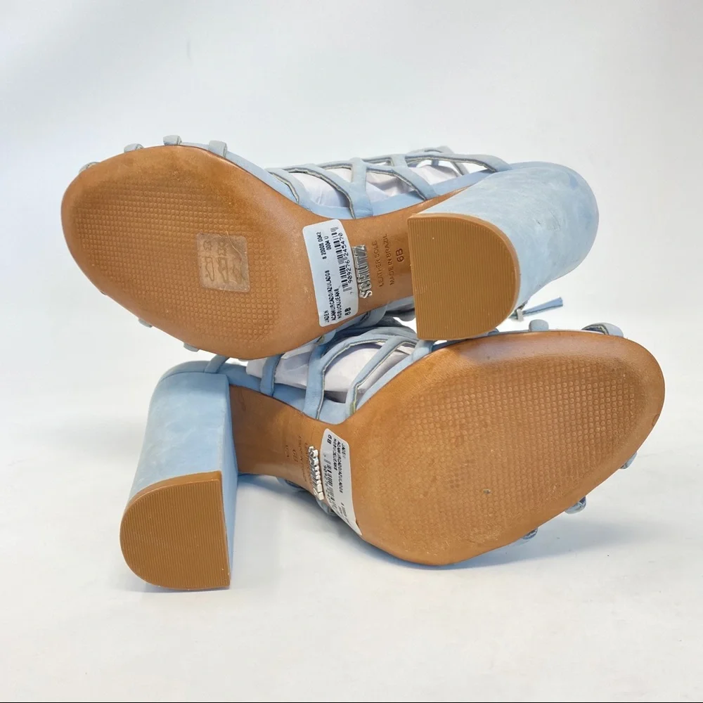 Schutz Jaden Baby Blue Cage Sandal Block Heels Size 6 - Picture 5 of 8